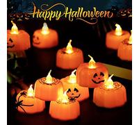 Litake Velas de Halloween con diseño de calabaza, 12 unidades LED de Halloween calabaza 3D sin llama decoración de Halloween velas de calabaza funciona con pilas decoración para fiestas de Halloween