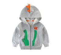 LitBud Niños Sudaderas con capucha para niño Dinosaurio de dibujos animados Cocodrilo Navidad Acción de gracias Zipper Packaway Chaqueta Otoño Capa Gris Tamaño 2-3 Años 3T