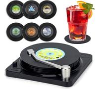 Litensh Posavasos Retro con Discos de Vinilo, 6 Unidades, de Goma Antideslizante, con Aislamiento, Redondos, para té, café, Bebidas, protección de Mesa