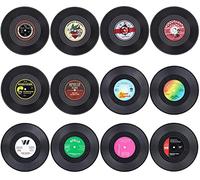 Litensh Posavasos Retro con Discos de Vinilo, de Goma Antideslizante, con Aislamiento, Redondos, para té, café, Bebidas, protección de Mesa, Evita Que se resbale el Soporte (M3 Pattern 12pcs)