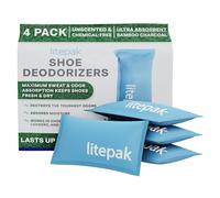 Litepak Desodorante de zapatos y eliminador de olores de carbón activado para zapatos y bolsas de gimnasio, ambientador de bambú natural para botas, armario o coche (paquete de 4)