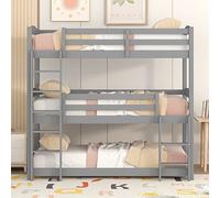 Litera, 90 x 200 cm, cama individual de tres literas para niños, sin colchón, gris (90 x 200 cm)