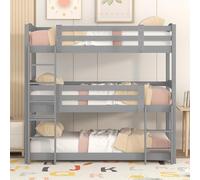 Litera, 90 x 200 cm, cama individual de tres literas para niños, sin colchón, gris (90 x 200 cm)