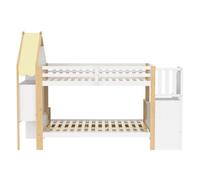Litera, 90x200cm+140x200cm - con barandilla, escalera con almacenamiento, 2 cajones, valla irregular - blanco + natural