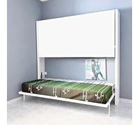 Litera abatible Horizontal, Modelo B | 80x180 a 90x200 cm, litera metálica abatible, litera Juvenil, Metal Blanco, Fondo y Frente Personalizado. (Todo en Blanco, 90x190 cm)