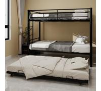 Litera, cama de matrimonio, cama doble sobre litera de metal, estructura metálica con escaleras y barandillas, no requiere caja de muelles, bajo ruido, 196 x 103 x 156 cm (negro)