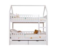 Litera casita + 2 cajones madera blanco 90x190/90x190cm 97 cm