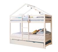 Litera casita + cama de arrastre madera blanco 90x190/90x190cm
