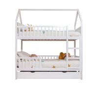 Litera casita + cama de arrastre madera blanco 90x190/90x190cm