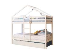 Litera casita + cama elevable madera blanco 90x190/90x190cm