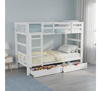 Litera con almacenamiento, cama juvenil de 90 x 200 cm, con 2 cajas de almacenamiento, barandillas para evitar caídas, litera maciza para niños, cama juvenil de 90 x 200 cm, se puede desmontar en dos