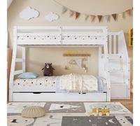Litera con cama plegable, cuna con armario y pasamanos, con barrera anticaídas en todos los lados, pino y MDF, blanco, 90 x 190 cm, cama plegable, 90/120 x 200 cm