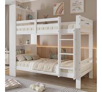 Litera con estantes y escalera de tres niveles, en ángulo recto, cama de almacenamiento, marco de cama de madera maciza, color blanco, 90 x 200 cm (blanco + madera maciza + MDF + 90 cm x 200 cm)