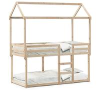 Litera con techo de madera maciza de pino de 75 x 190 cm, cama alta para niños y jóvenes, construcción estable con techo, ahorra espacio para espacios pequeños