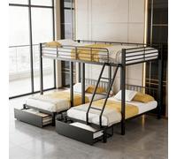 Litera con tres niveles - Estructura metálica con cajones, convertible: 1 cama doble de 140 x 200 cm o 2 camas individuales de 90 x 200 cm (sin colchón)