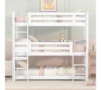 Litera de 90 x 200 cm, 90 x 200 cm, cama de tres literas de madera para niños, sin colchón, blanco