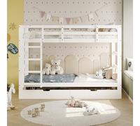 Litera de 90 x 200 cm, con espacio de almacenamiento, cama infantil con 2 cajones, cama juvenil con somier, se puede convertir en dos camas individuales, madera maciza, sin colchón (blanco-A, 90 x 200