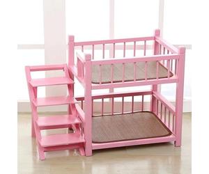 Litera de madera maciza para mascotas, diseño extraíble de doble capa para uso en interiores, espacio superior e inferior para dormir para múltiples mascotas