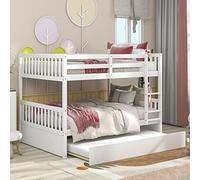 Litera de madera matrimonial con escalera integrada y nido extraíble, rieles de seguridad en el sistema de soporte de listones superiores, no necesita somier, 79.65 pulgadas de largo x 59.25 pulgadas