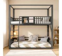 Litera de metal 90 x 200 cm para cuna con tejado, color negro | Diseño que ahorra espacio, marco de metal robusto, cama juvenil moderna