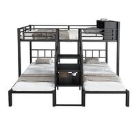 Litera de metal para niños y familias con escalera, cama de hierro resistente con tres camas, somier de láminas y espacio de almacenamiento, ideal para habitaciones infantiles, habitaciones de