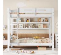 Litera Doble, Estructura De Cama Individual De 90 * 200 Cm Con Escalera, Extra Resistente Y Duradera, Literas Infantiles De Madera, Cama Individual Para Niños,Adultos,Con Estante Abierto (Blanca)