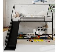 Litera estable con tobogán para niños, espacio para dormir y zona de juegos en un moderno diseño de casa (Twin sobre Twin), ahorra espacio y es segura