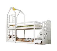 Litera Infantil Casa del Árbol con Tobogán Opcional, 2 Cajones y Protección Anticaídas - 90x200 cm, Cama Alta con 2 Somieres, Color Blanco