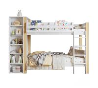 Litera infantil de madera de pino 90x200cm,blanco+natural