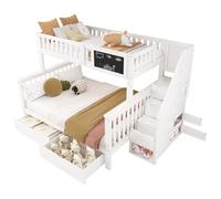 Litera infantil de madera maciza, cama alta, litera con escalera, juego de cama individual y doble, cama infantil, estructura de cama triple de madera maciza de pino, ahorra espacio.,A