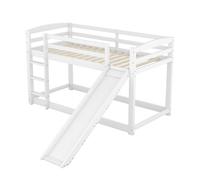 Litera infantil y juvenil de 90x200 cm - tobogán, madera maciza blanca, fácil montaje