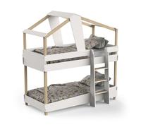 Litera juvenil infantil 90x190 cm timber color blanco mate y beige en forma de cabaña, mueble de dormitorio