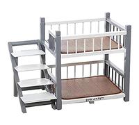 Litera mediana para perros con escaleras, escalones de madera de doble capa para gatos, camas grises para perros pequeños/medianos, percha elevada, perfecta para mascotas pequeñas y medianas