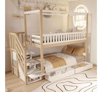 Litera para adolescentes, 90*200 cm, cama doble de madera maciza, forma de casa, diseño de barandilla de seguridad, con compartimentos de almacenamiento y escalera de seguridad, diseño de combinación
