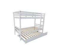 Litera para dormitorios infantiles, juveniles o de invitados de madera maciza de dos camas con escalera -buyqualia