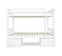 Litera para niños, cama infantil con zapateros y taquillas, cama dividida en 2 camas individuales, cama juvenil, cama individual, color blanco, 90x200cm.