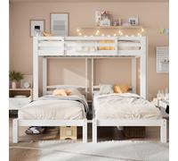 Litera para niños de 3 plazas, litera para niños de 90 x 200 cm, cama alta para 3 personas, cama alta para niños, cama alta ahorra espacio con escalera lateral de seguridad, madera maciza, color