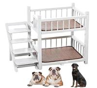 Litera para Perros y Gatos en Madera de Pino Maciza, Cama Doble para 2 Mascotas con Escalera de Seguridad, Cama Elevada de 2 Niveles para Perros Pequeños y Medianos(White,X-Large)