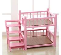 Litera para Perros y Gatos en Madera de Pino Maciza, Cama Doble para 2 Mascotas con Escalera de Seguridad, Cama Elevada de 2 Niveles para Perros Pequeños y Medianos(Pink,Large)