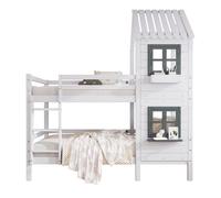Litera pasamanos, ventana, cama-casita infantil, protección, barandilla, pino, blanco, 90x200cm