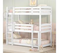 Litera Triple de Madera de Pino, Dormitorio Infantil, Blanco, 90x200 cm
