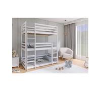 LITERA Triple DE Madera Maciza KAYA - Blanco - 90 x 200 Litera 3 Camas con Dos escaleras y protección anticaídas Resistente en Madera de Pino Macizo. Disponible en Varias Medidas