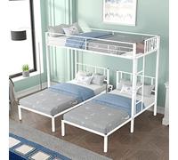Litera triple de metal resistente de tamaño individual para tres, cama e con barandilla de seguridad, se puede separar en 3 individuales, no necesita somier, 92.8 pulgadas de largo x 78 pulgadas de