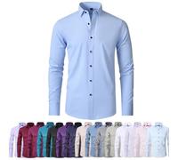 Literalous - Camisa elástica para hombre, no necesita planchado, antiarrugas, súper elástica, de secado rápido, manga corta, transpirable, Azul-largo, 3XL