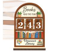 Literary Tally - 18x16cm Wooden Craft Specification Decorative Display Counter, Reading Goal Measurement Tracker | Inspirational Milestone Organizer Shelf Accent Academic Clubs Libraries