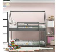 Literas de tamaño individual sobre individual, litera baja con escalera y litera con tobogán y escalera, literas (gris), antideslizantes (gris individual)