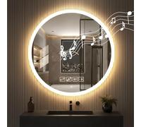 Litglobe Espejo Baño LED Bluetooth 60x60 cm,Espejo Redondo Baño Antivaho,Espejos de Bano con LED y Memoria,Espejos Bano con Luz c n Interruptor Táctil,Regulable,3 Colores