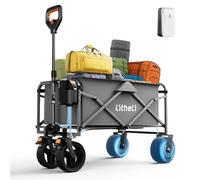 LiTHELi Carretilla de mano plegable eléctrica con motor y frenos, 100 l y 50 kg, ideal para camping, jardín, playa, compras (gris, W1 Go con 1 batería)