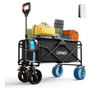 Litheli Carretilla eléctrica plegable, carro de mano plegable con motor y frenos, 100 l, 50 kg, carro plegable adecuado para camping, jardín, playa, compras (negro, W1 Go con 1 batería)