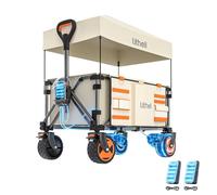 Litheli Carretilla eléctrica Plegable, Carro de Mano Plegable, Doble Motor con Frenos, 150 L, 60 kg, Carro Plegable Adecuado para Camping, jardín, Playa, Compras (Beige + Lona de Techo)